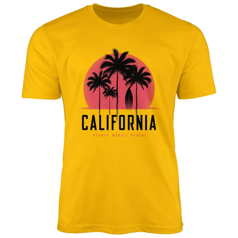 Herren T-Shirt California Palmen Santa Monica Beach Sommer Sonne Fashion Streetstyle