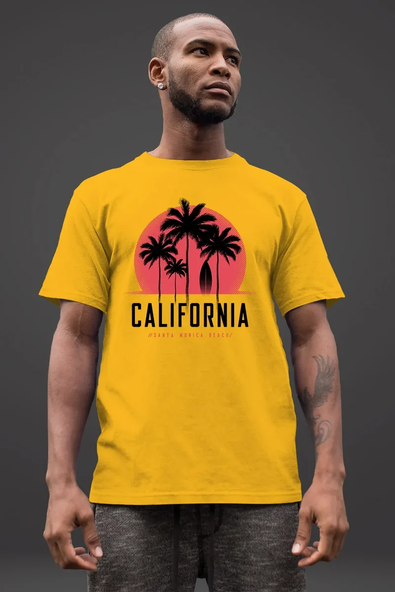 Herren T-Shirt California Palmen Santa Monica Beach Sommer Sonne Fashion Streetstyle