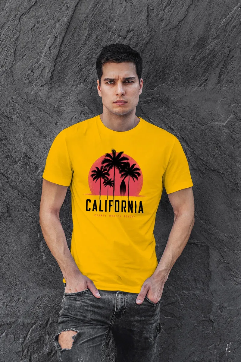 Herren T-Shirt California Palmen Santa Monica Beach Sommer Sonne Fashion Streetstyle