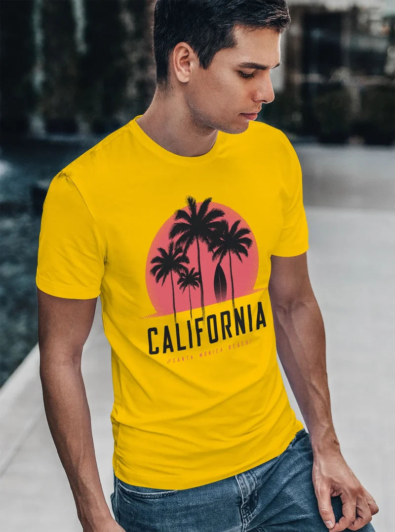 Herren T-Shirt California Palmen Santa Monica Beach Sommer Sonne Fashion Streetstyle