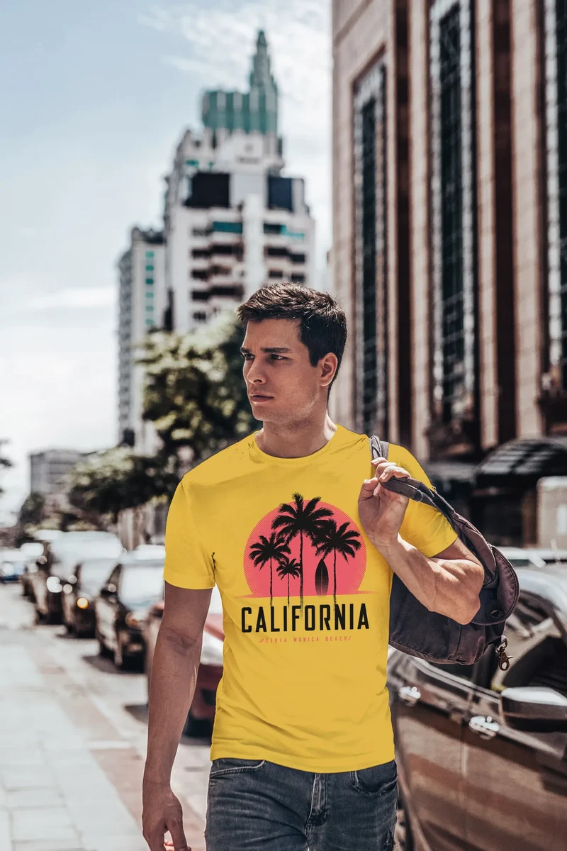 Herren T-Shirt California Palmen Santa Monica Beach Sommer Sonne Fashion Streetstyle