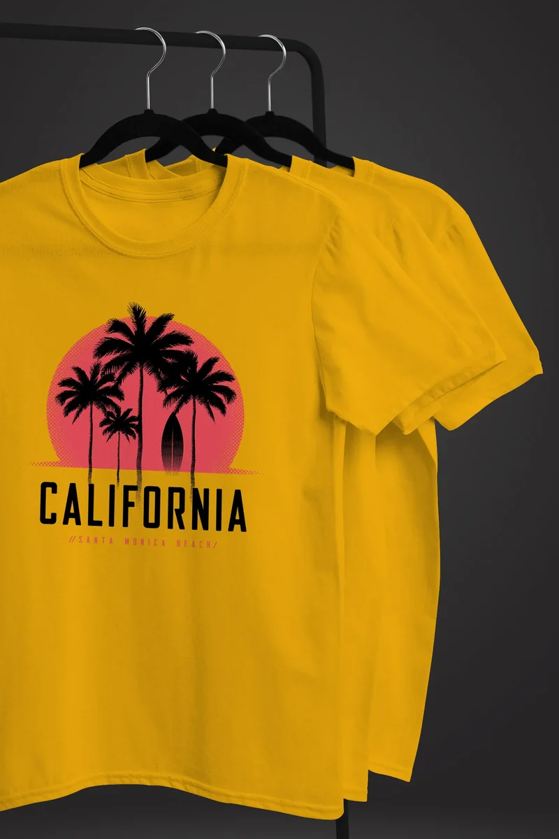 Herren T-Shirt California Palmen Santa Monica Beach Sommer Sonne Fashion Streetstyle
