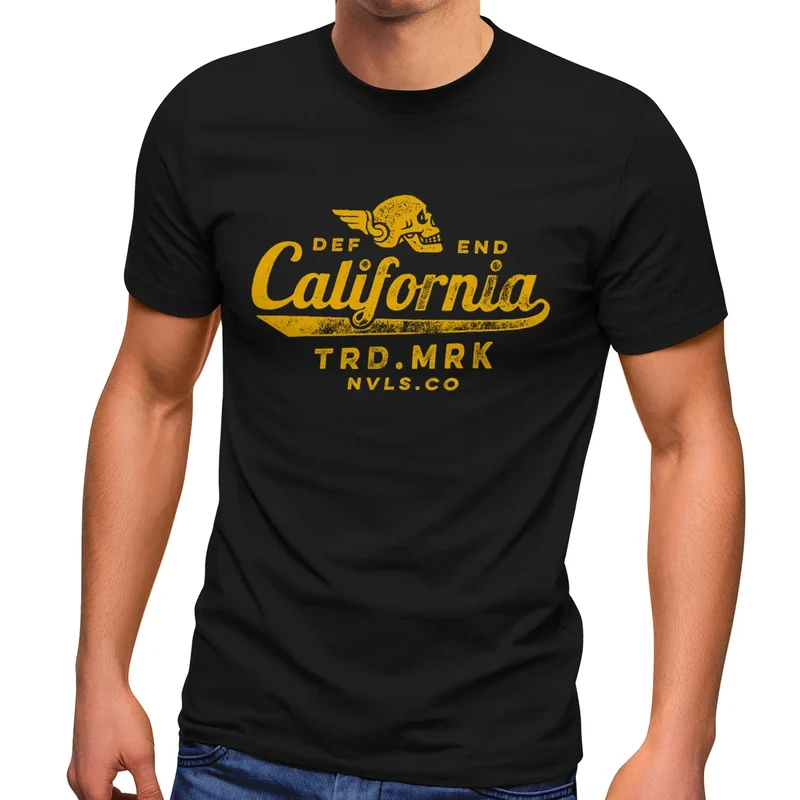 Herren T-Shirt California Skull Totenkopf Flügel Biker Motiv Fashion Streetstyle