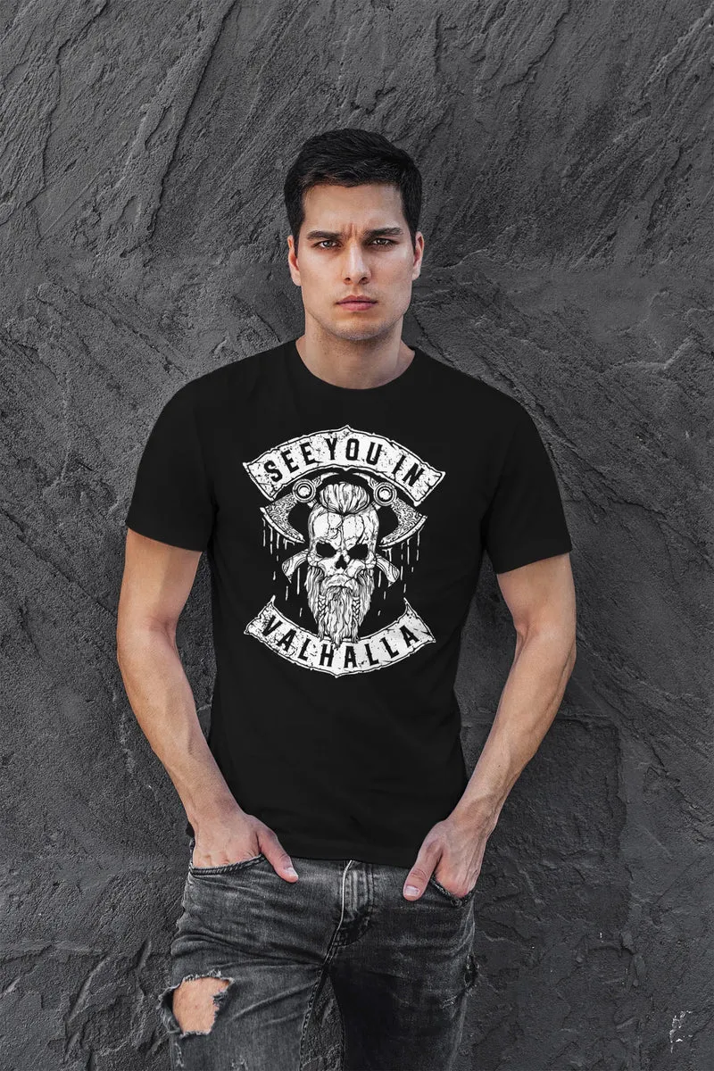 Herren T-Shirt See You in Valhalla Wikinger Totenkopf Skull Fashion Streetstyle