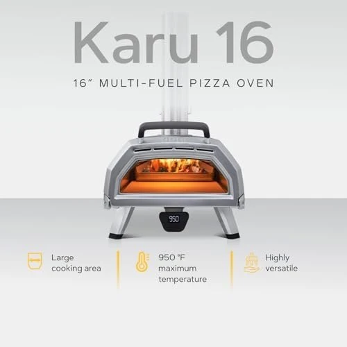 Ooni Karu 16 Multi-Fuel Outdoor Pizza Oven – Wood and Gas Fired Oven – Outdoor Cooking Pizza Oven – Fire and Stonebaked Pizza Oven for Authentic Homemade Pizzas – Dual Fuel Pizza Maker