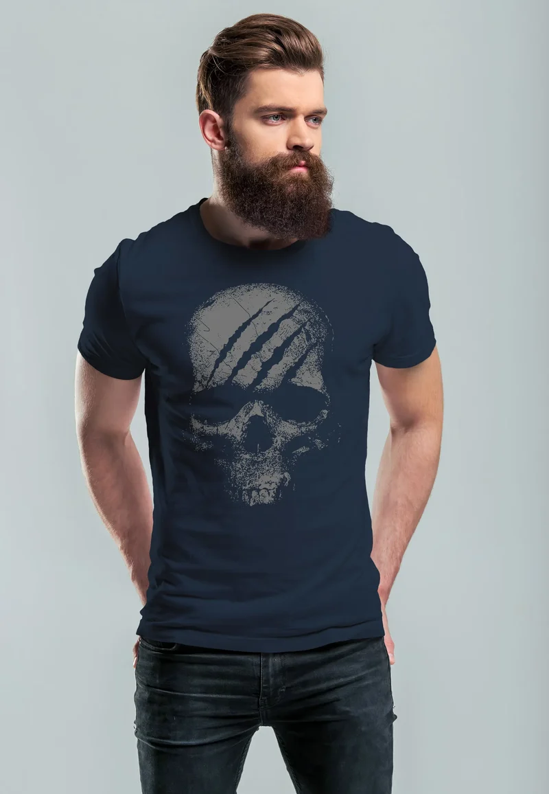 Herren T-Shirt Totenkopf Skull Totenschädel Skelett Print Aufdruck Fashion Streetstyle