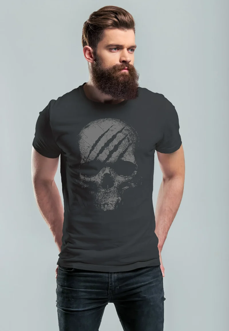 Herren T-Shirt Totenkopf Skull Totenschädel Skelett Print Aufdruck Fashion Streetstyle