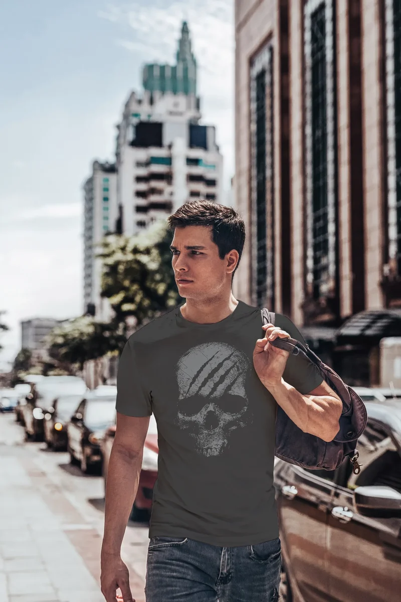 Herren T-Shirt Totenkopf Skull Totenschädel Skelett Print Aufdruck Fashion Streetstyle