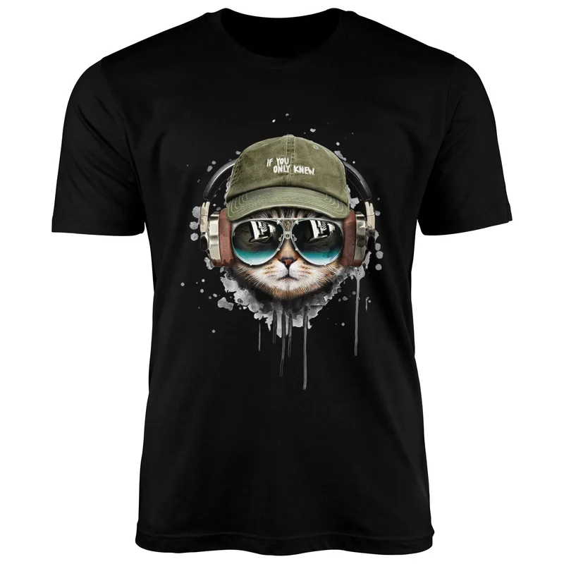 Herren T-Shirt Katzen-Motiv cool Kopfhörer Musik Fashion Streetstyle