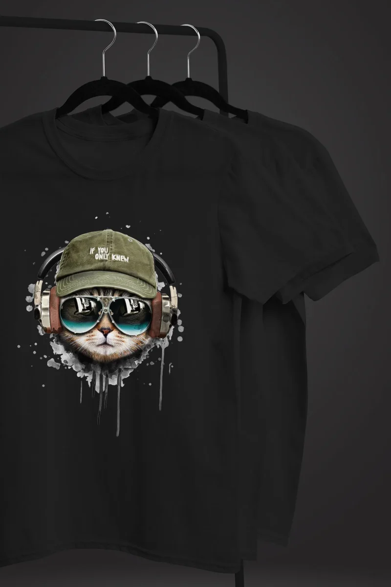 Herren T-Shirt Katzen-Motiv cool Kopfhörer Musik Fashion Streetstyle