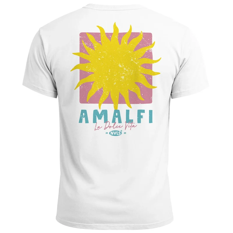 Herren T-Shirt Backprint Amalfi La Dolce Vita Sonne Print Schriftzug Fashion Streetstyle