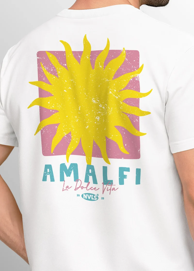 Herren T-Shirt Backprint Amalfi La Dolce Vita Sonne Print Schriftzug Fashion Streetstyle