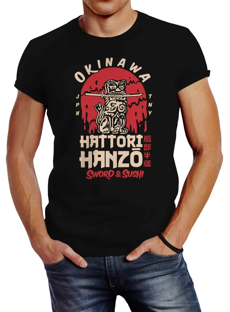 Herren T-Shirt Hattori Hanzo Sword and Sushi Okinawa Japan Schriftzeichen Fashion Streetstyle