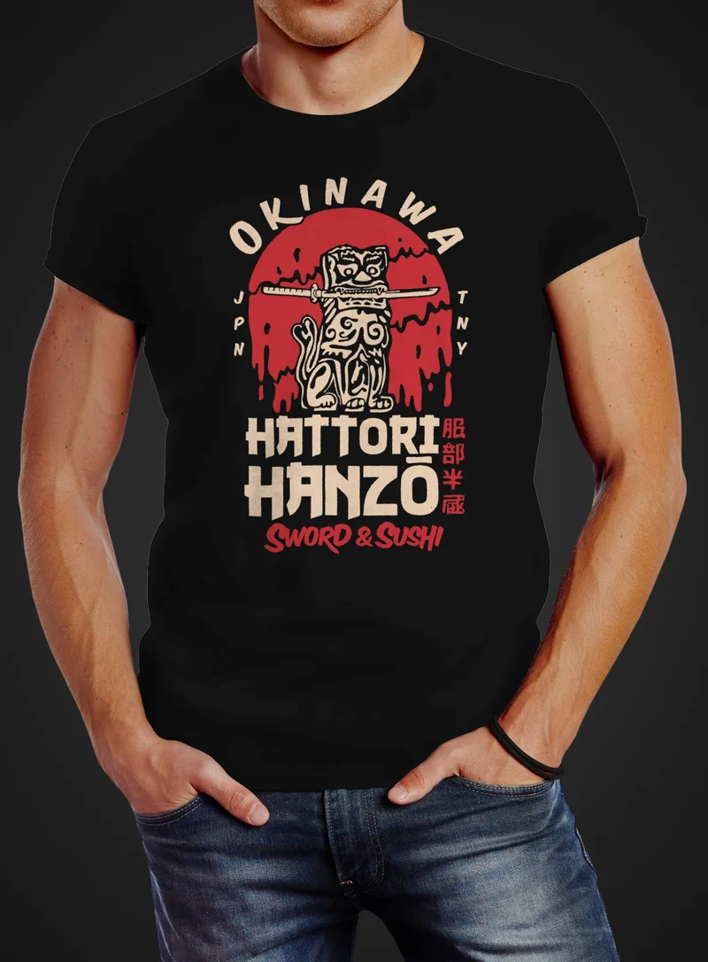 Herren T-Shirt Hattori Hanzo Sword and Sushi Okinawa Japan Schriftzeichen Fashion Streetstyle