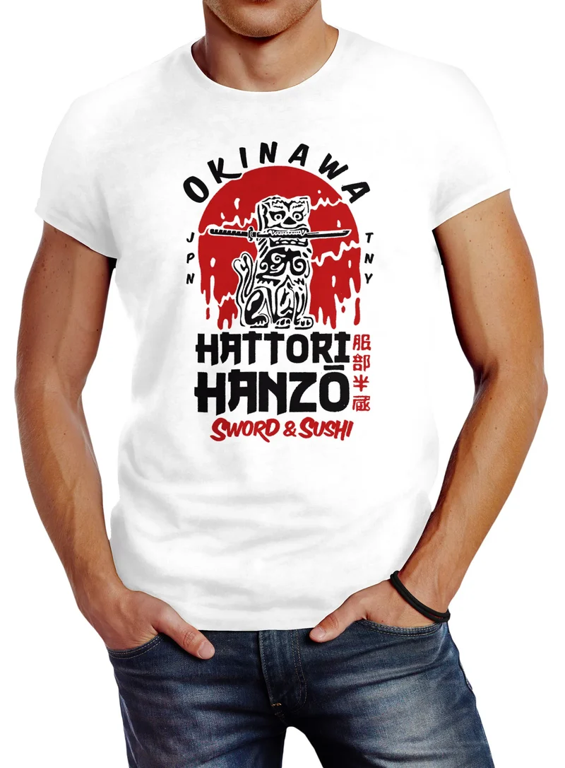 Herren T-Shirt Hattori Hanzo Sword and Sushi Okinawa Japan Schriftzeichen Fashion Streetstyle