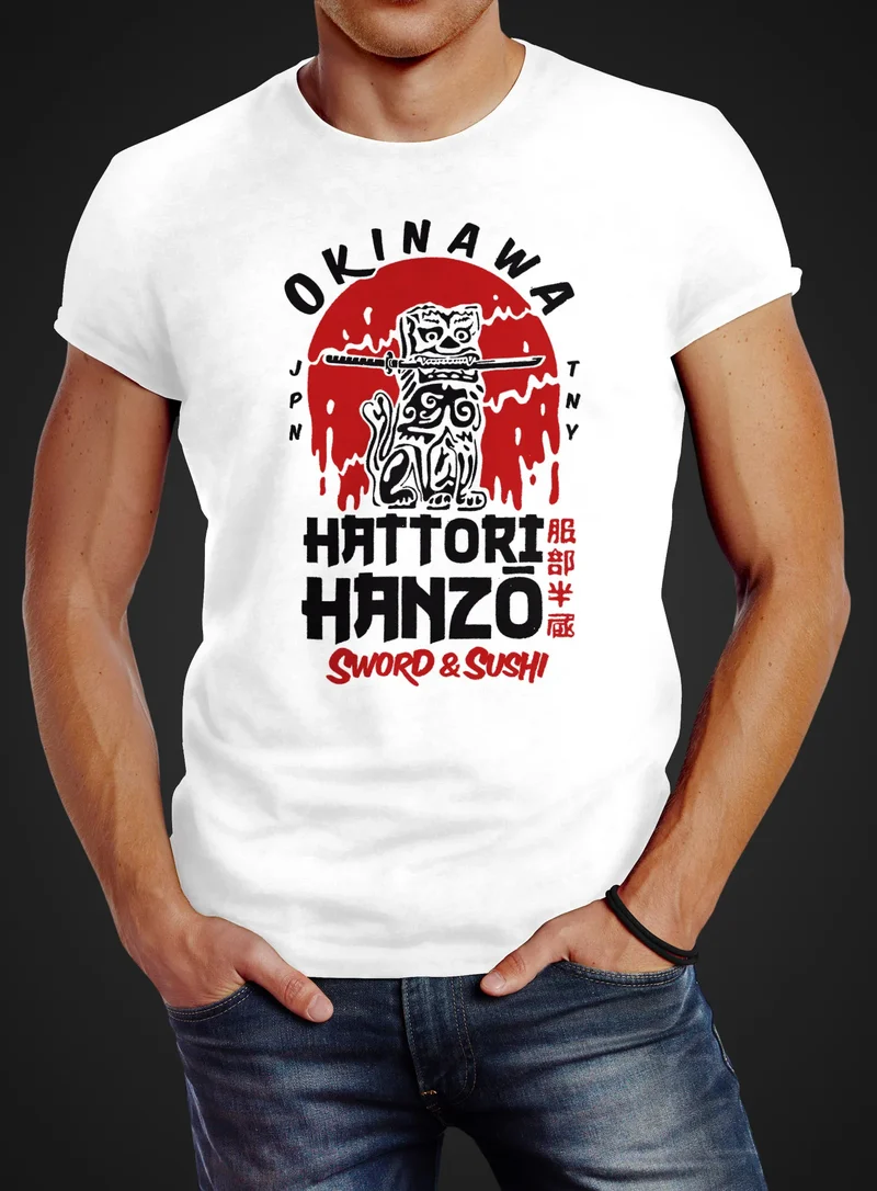 Herren T-Shirt Hattori Hanzo Sword and Sushi Okinawa Japan Schriftzeichen Fashion Streetstyle