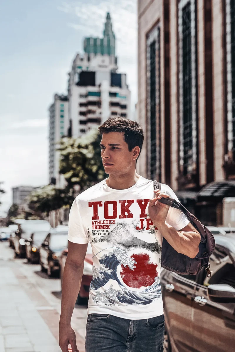 Herren T-Shirt Tokyo Japan Style Fuji Welle Big Wafe Fashion Streetstyle