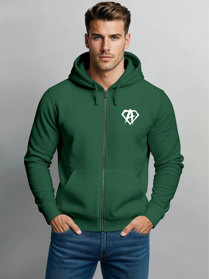 Zip Hoodie Herren Sweatjacke mit Kapuze Alpha Logo Print Aufdruck Motiv Männer Fashion Streetstyle