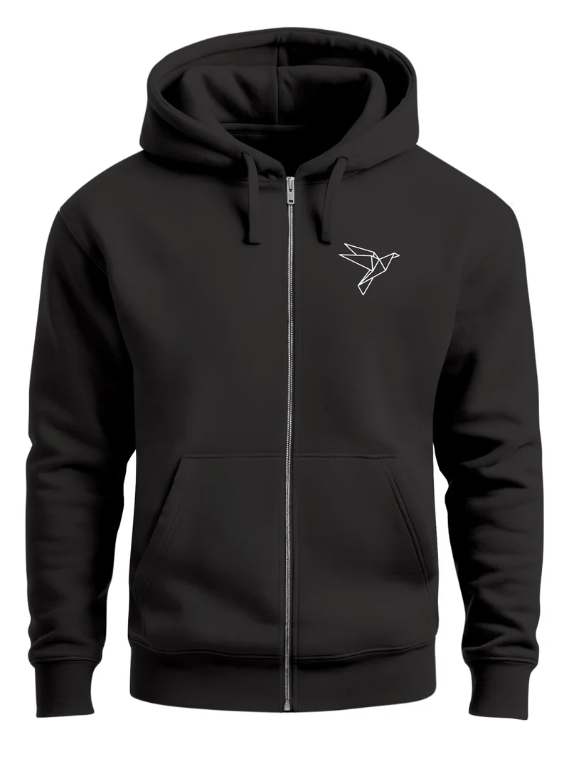 Zip-Hoodie Herren Sweatjacke mit Kapuze Polygon Print Vogel Origami Männer Fashion Streetstyle