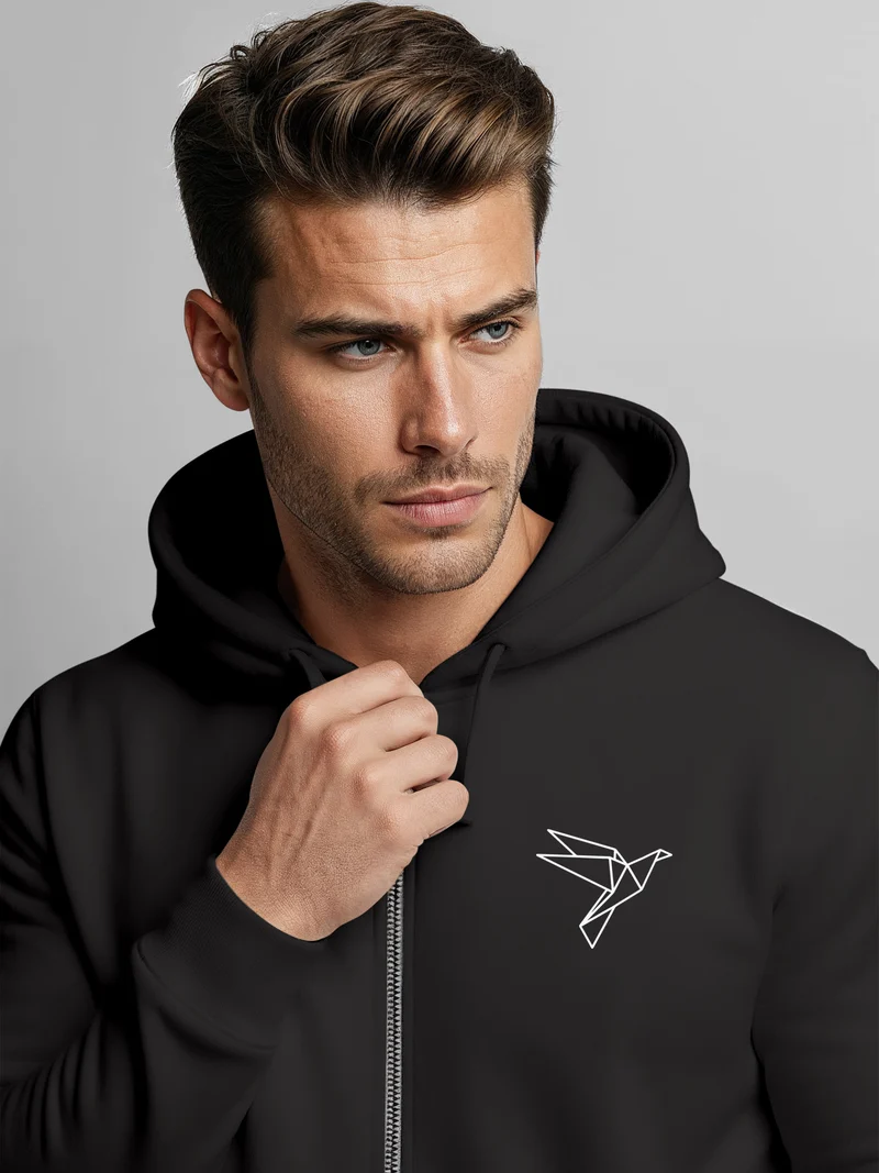 Zip-Hoodie Herren Sweatjacke mit Kapuze Polygon Print Vogel Origami Männer Fashion Streetstyle