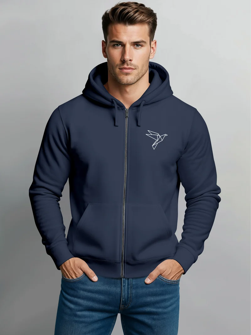 Zip-Hoodie Herren Sweatjacke mit Kapuze Polygon Print Vogel Origami Männer Fashion Streetstyle
