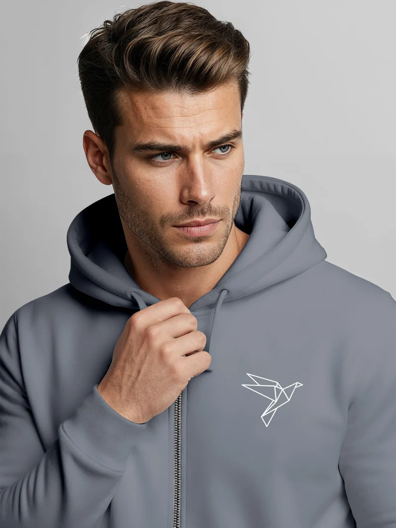 Zip-Hoodie Herren Sweatjacke mit Kapuze Polygon Print Vogel Origami Männer Fashion Streetstyle