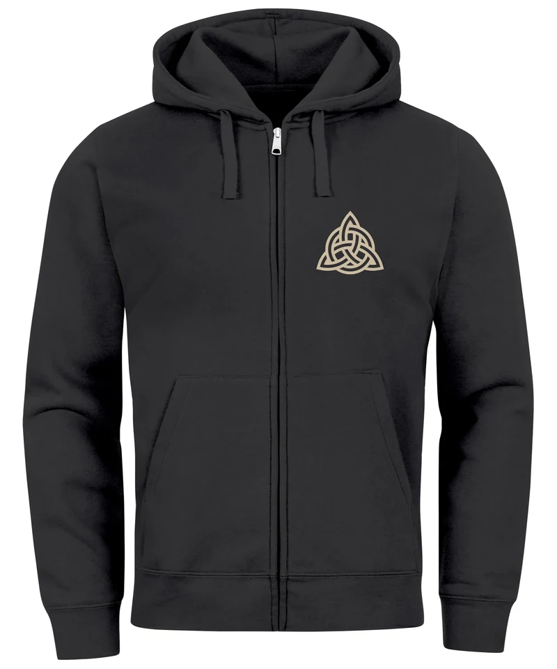 Zip Hoodie Herren Sweatjacke mit Kapuze Logo Wikinger nordische Mythologie Valknut Wotansknoten Valhalla
