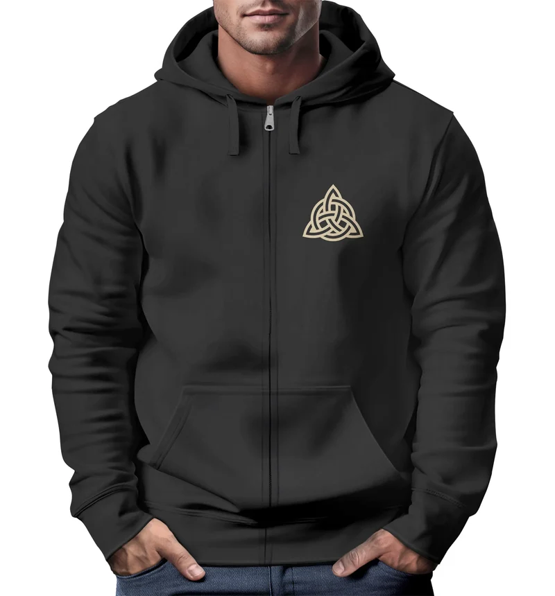 Zip Hoodie Herren Sweatjacke mit Kapuze Logo Wikinger nordische Mythologie Valknut Wotansknoten Valhalla