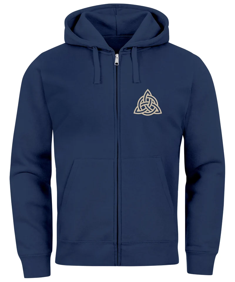 Zip Hoodie Herren Sweatjacke mit Kapuze Logo Wikinger nordische Mythologie Valknut Wotansknoten Valhalla