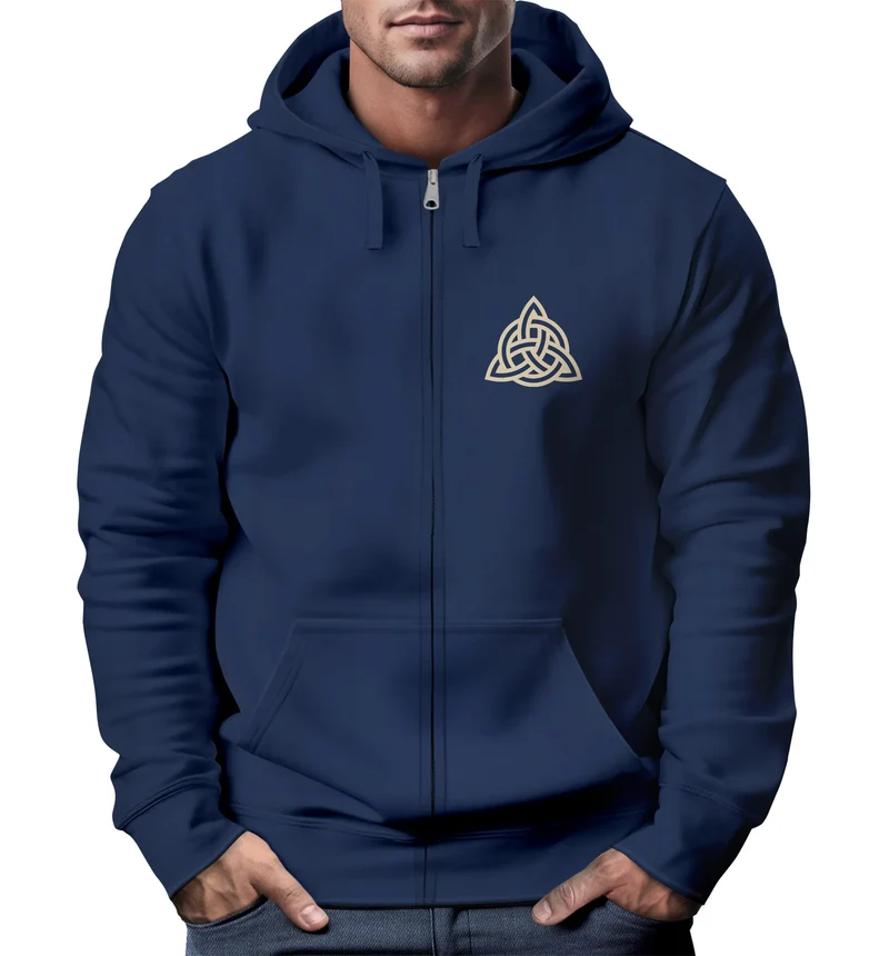 Zip Hoodie Herren Sweatjacke mit Kapuze Logo Wikinger nordische Mythologie Valknut Wotansknoten Valhalla