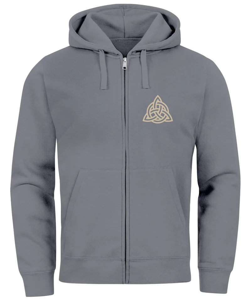 Zip Hoodie Herren Sweatjacke mit Kapuze Logo Wikinger nordische Mythologie Valknut Wotansknoten Valhalla