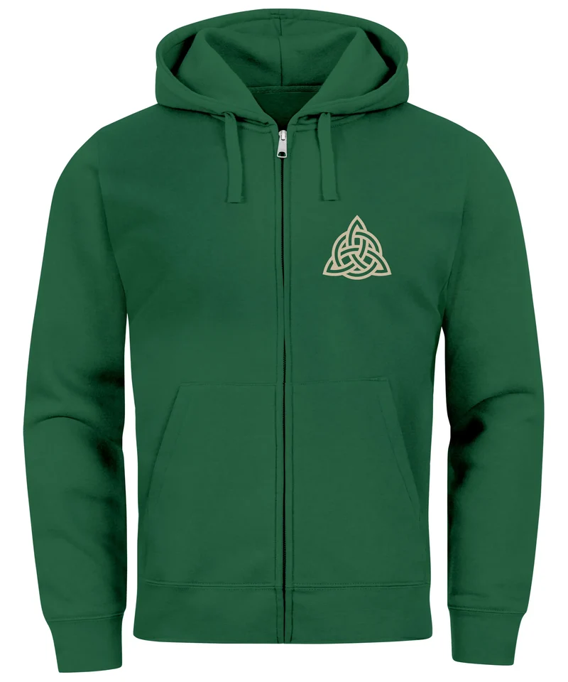 Zip Hoodie Herren Sweatjacke mit Kapuze Logo Wikinger nordische Mythologie Valknut Wotansknoten Valhalla