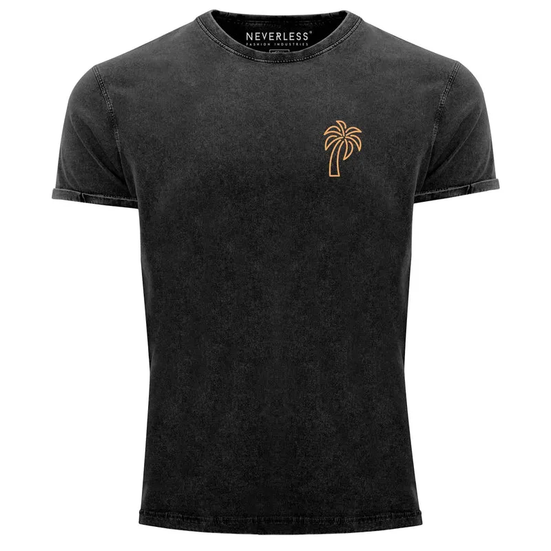 Herren Vintage Shirt Palme Logo Print Sommer Badge Emblem Minimal Line Art Fashion Streetstyle