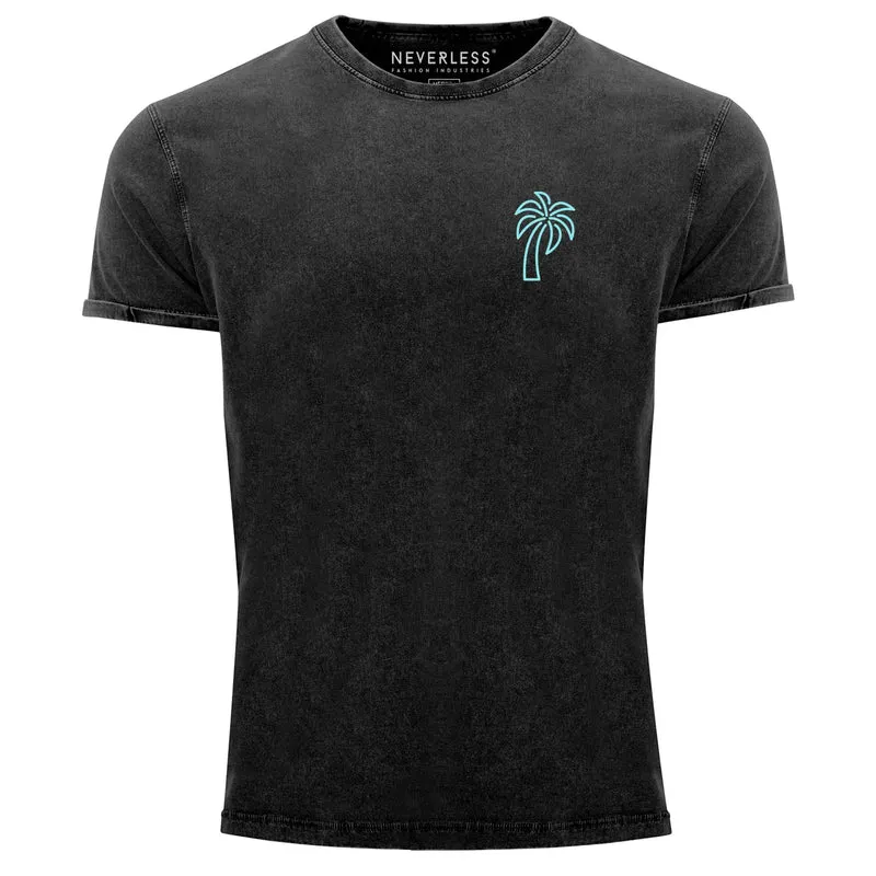 Herren Vintage Shirt Palme Logo Print Sommer Badge Emblem Minimal Line Art Fashion Streetstyle