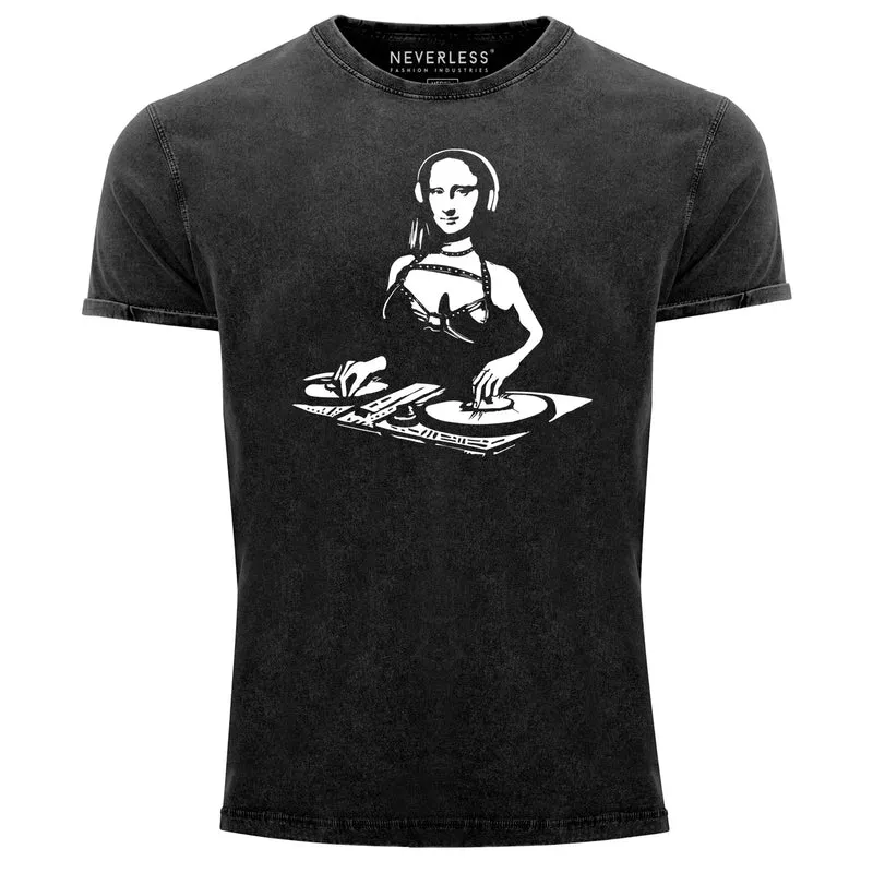 Herren Vintage Shirt Mona Lisa Techno Festival DJ Electronic Music Rave Fashion Streetstyle