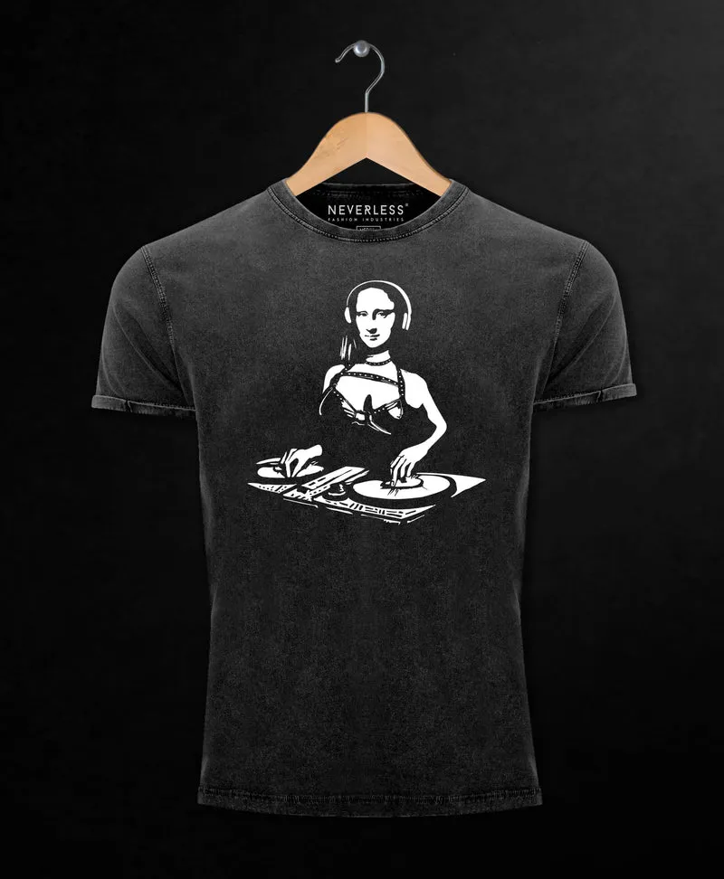 Herren Vintage Shirt Mona Lisa Techno Festival DJ Electronic Music Rave Fashion Streetstyle
