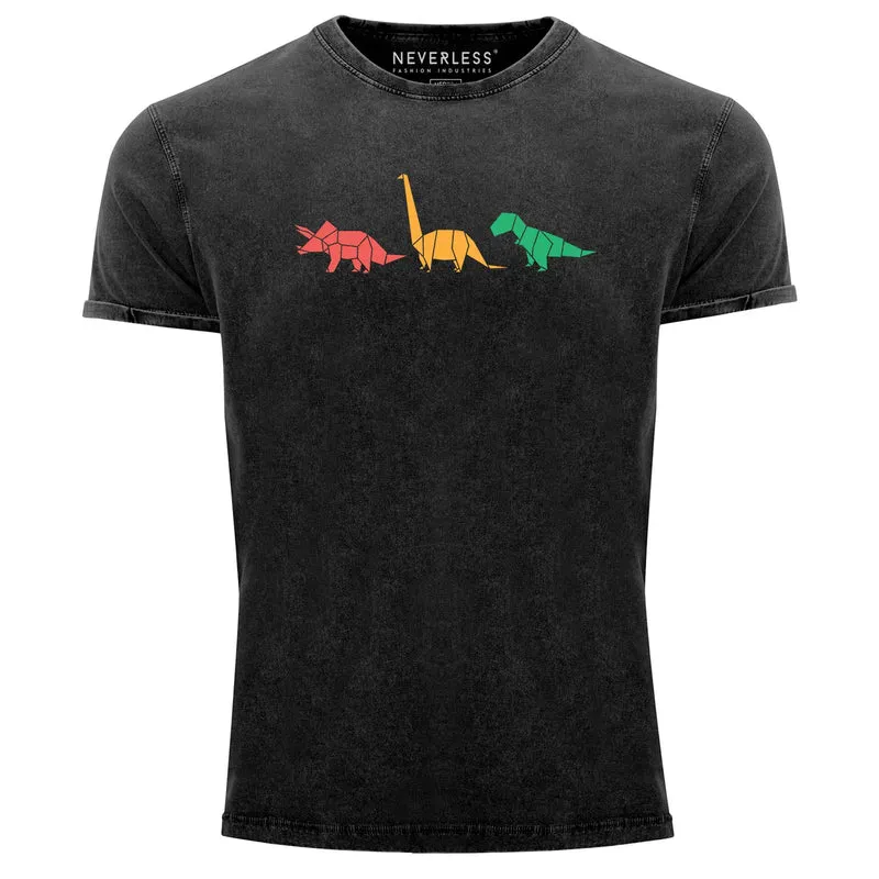 Herren Vintage Shirt Dinosaurier Aufdruck Polygon Tiere Geometric Print Fashion Streetstyle