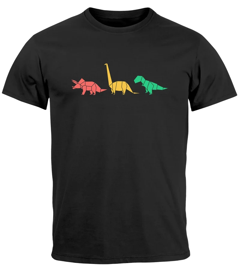 Herren T-Shirt Dinosaurier Aufdruck Polygon Tiere Geometric Print Fashion Streetstyle