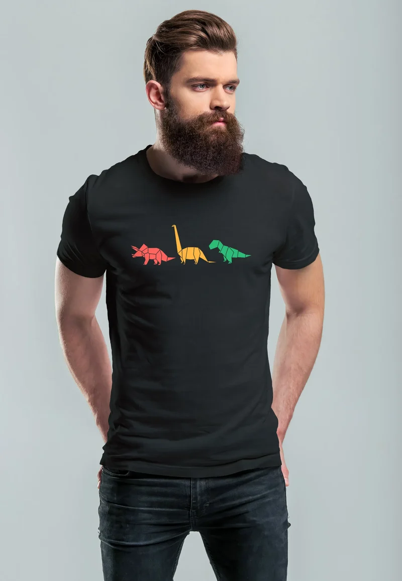 Herren T-Shirt Dinosaurier Aufdruck Polygon Tiere Geometric Print Fashion Streetstyle