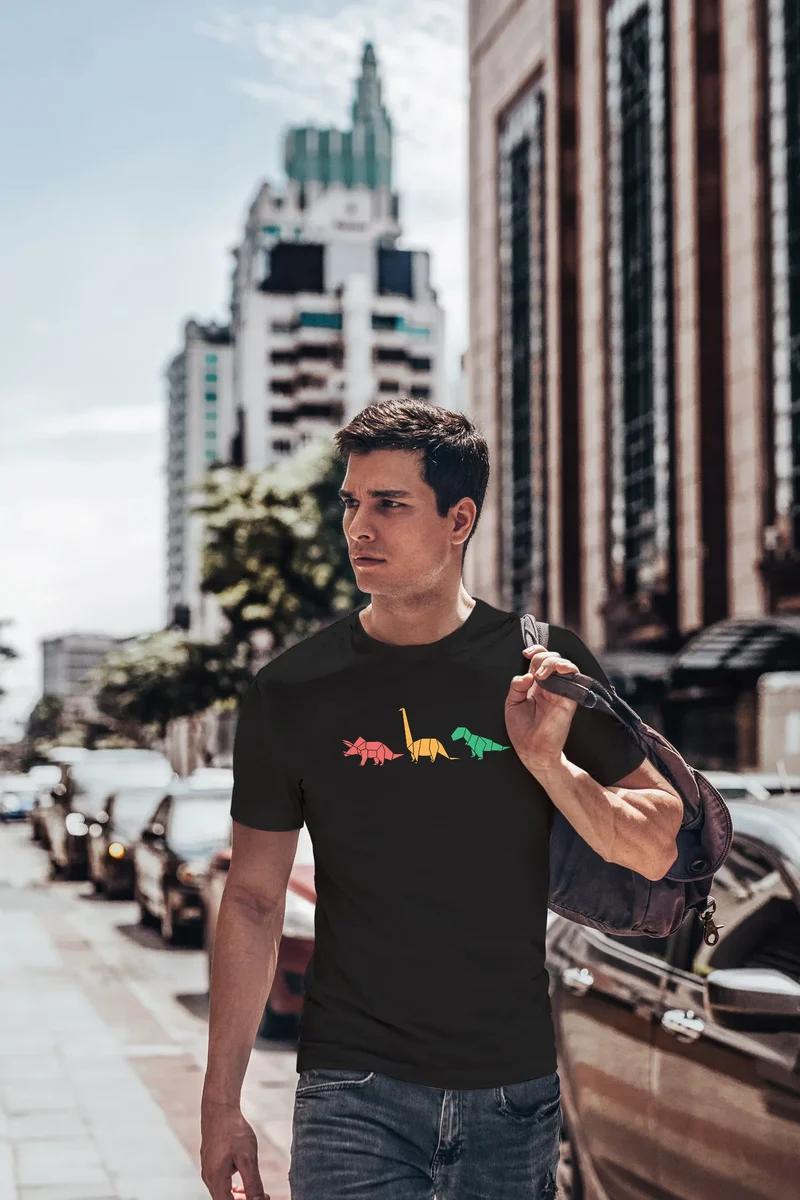 Herren T-Shirt Dinosaurier Aufdruck Polygon Tiere Geometric Print Fashion Streetstyle