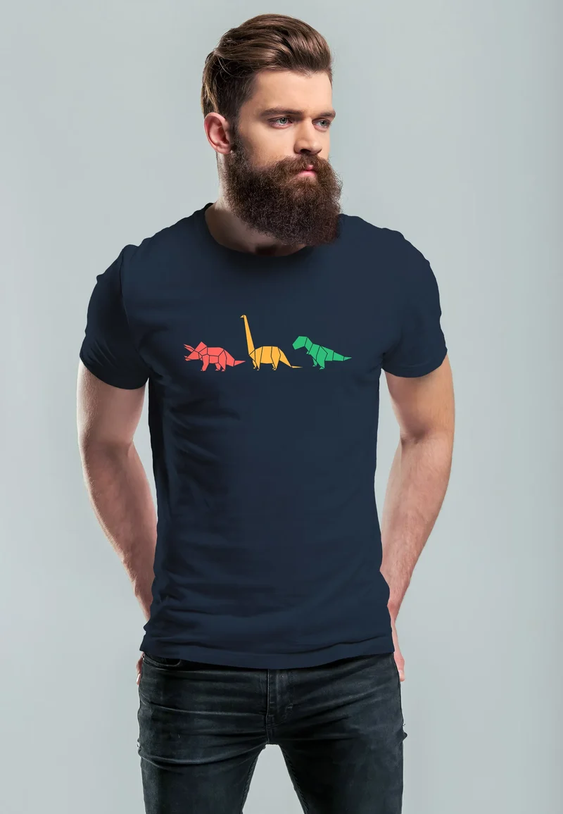 Herren T-Shirt Dinosaurier Aufdruck Polygon Tiere Geometric Print Fashion Streetstyle