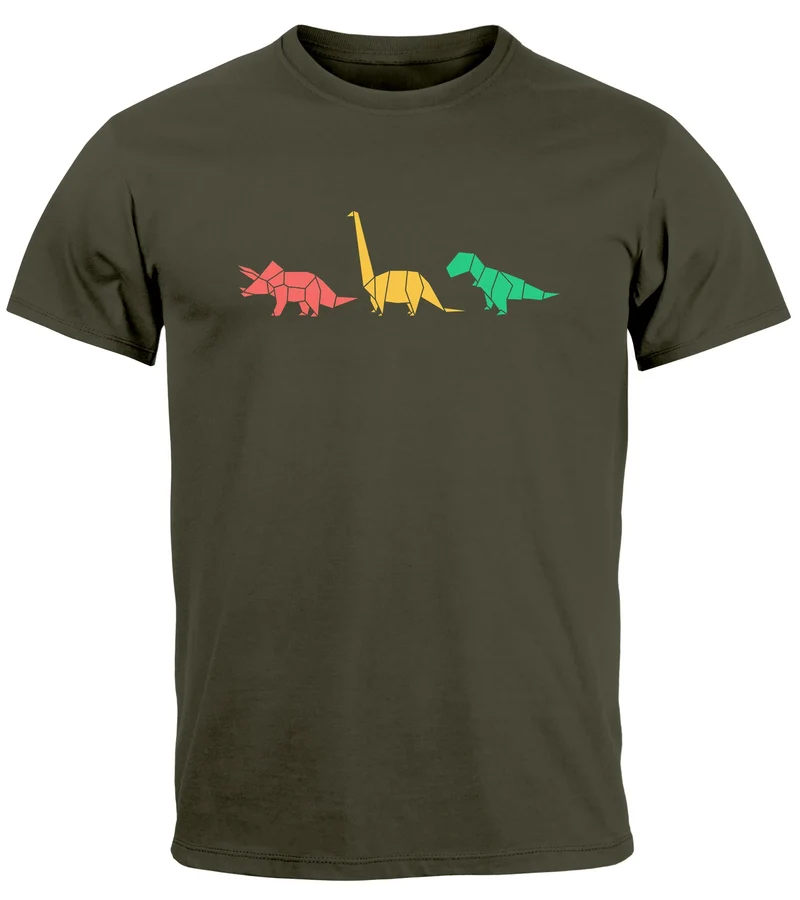 Herren T-Shirt Dinosaurier Aufdruck Polygon Tiere Geometric Print Fashion Streetstyle