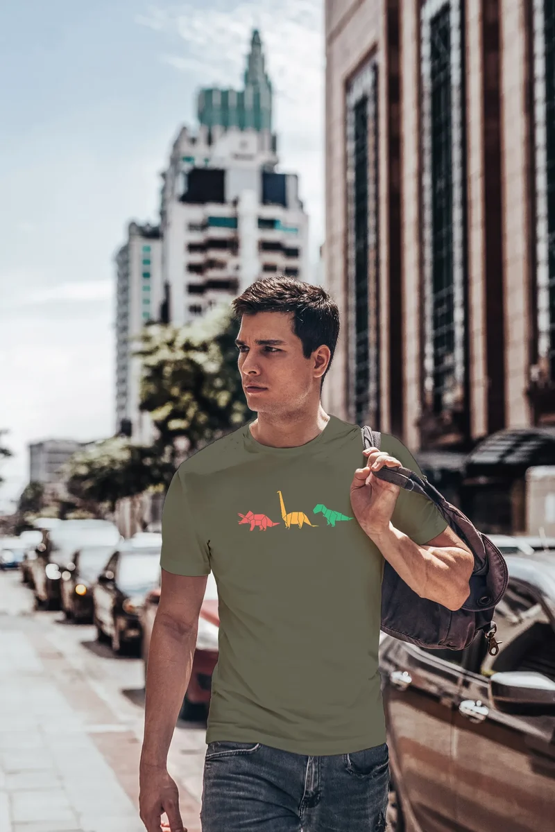 Herren T-Shirt Dinosaurier Aufdruck Polygon Tiere Geometric Print Fashion Streetstyle