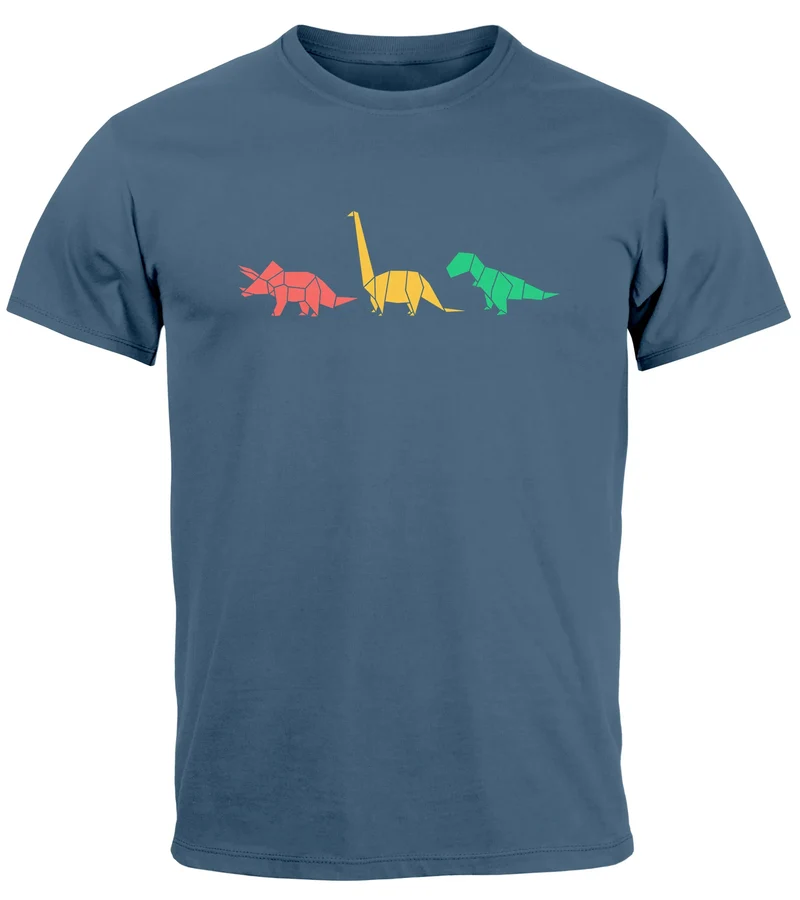 Herren T-Shirt Dinosaurier Aufdruck Polygon Tiere Geometric Print Fashion Streetstyle