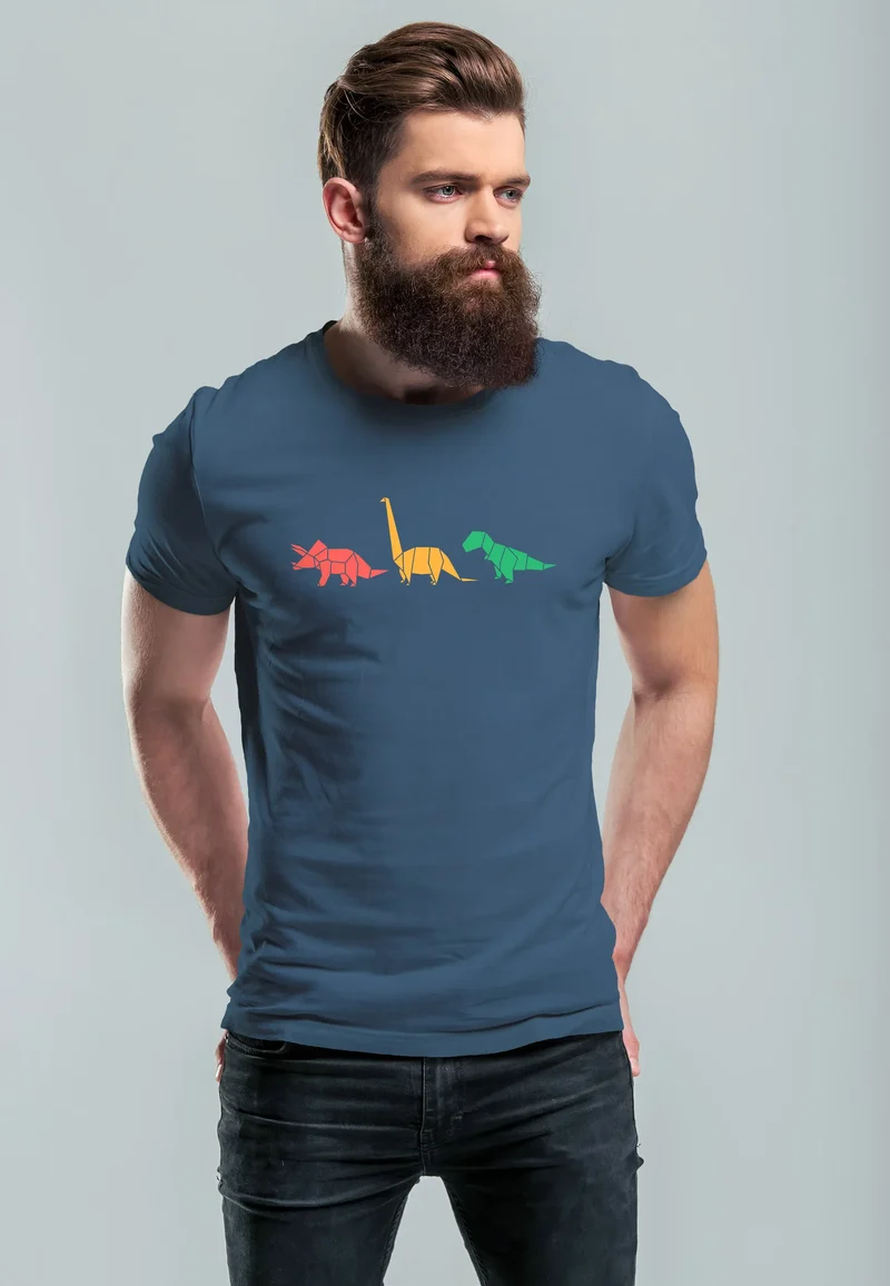 Herren T-Shirt Dinosaurier Aufdruck Polygon Tiere Geometric Print Fashion Streetstyle