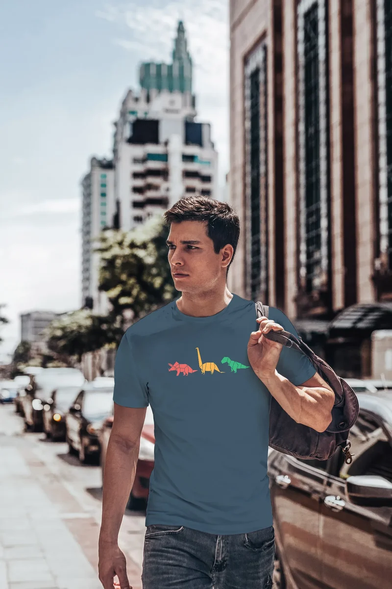 Herren T-Shirt Dinosaurier Aufdruck Polygon Tiere Geometric Print Fashion Streetstyle