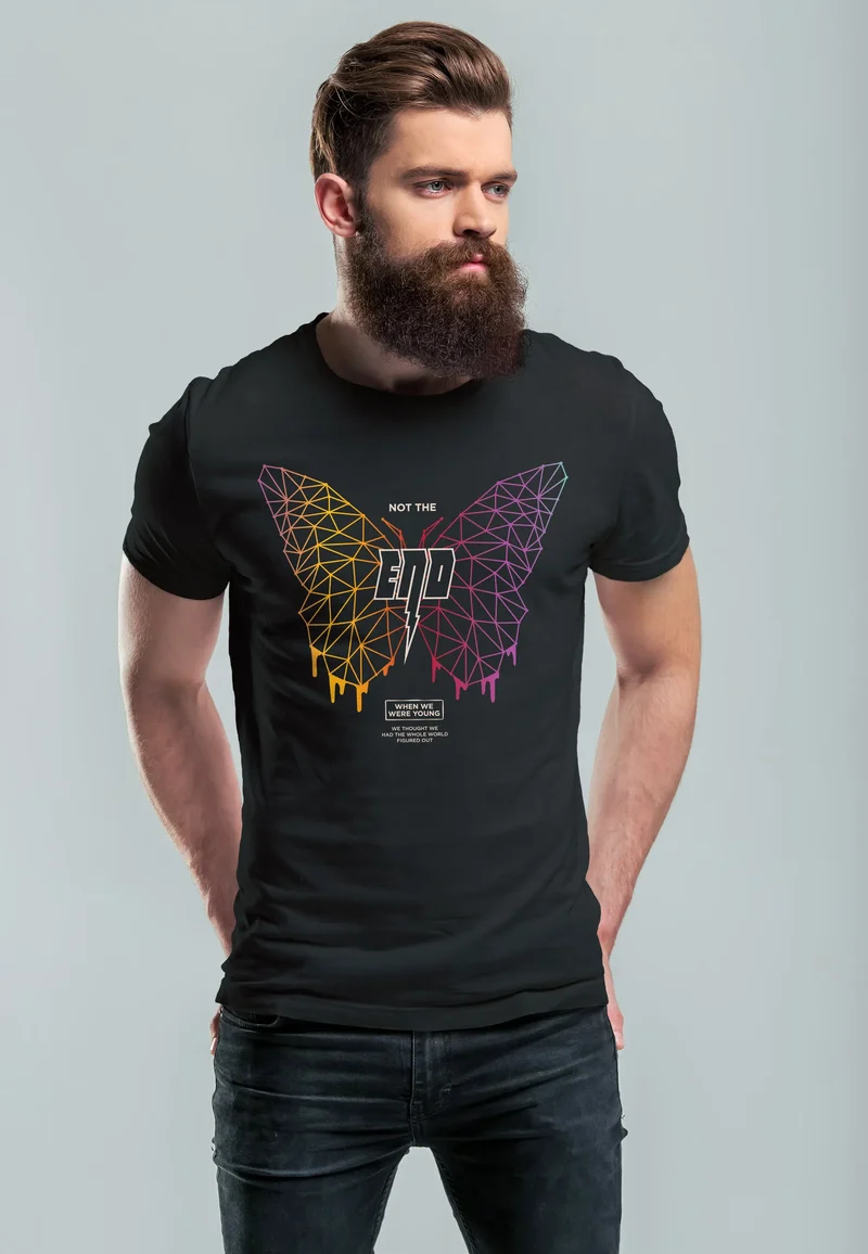 Herren T-Shirt Schmetterling Geometric Design Butterlfy Spruch Not the End Printshirt Fashion Streetstyle