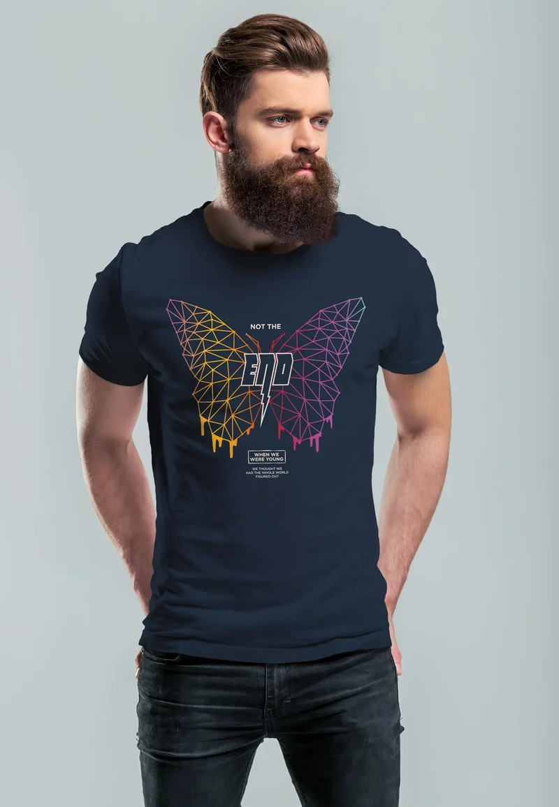 Herren T-Shirt Schmetterling Geometric Design Butterlfy Spruch Not the End Printshirt Fashion Streetstyle