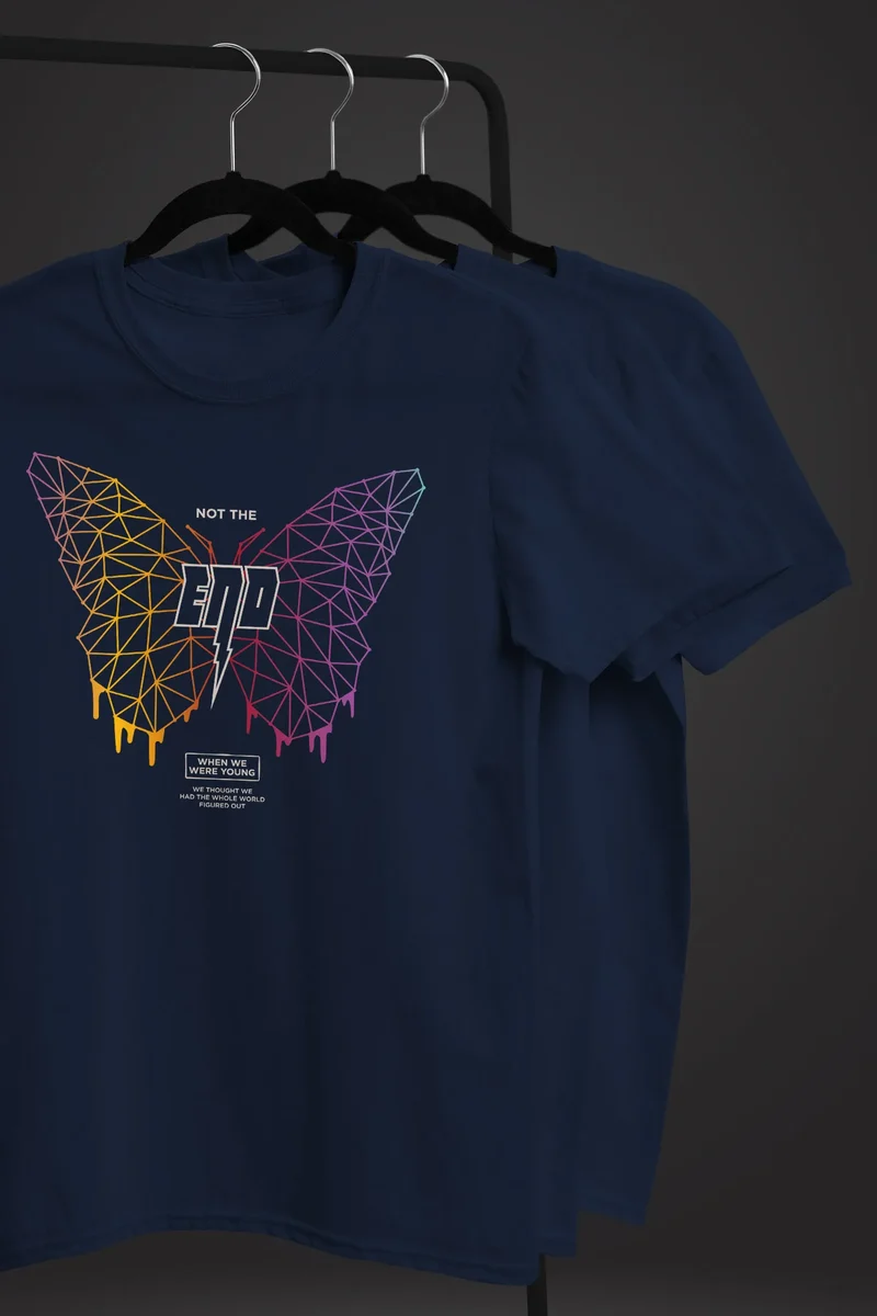Herren T-Shirt Schmetterling Geometric Design Butterlfy Spruch Not the End Printshirt Fashion Streetstyle