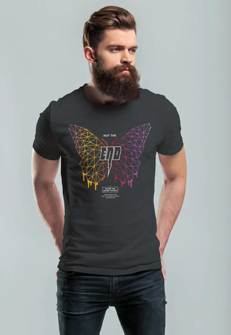 Herren T-Shirt Schmetterling Geometric Design Butterlfy Spruch Not the End Printshirt Fashion Streetstyle
